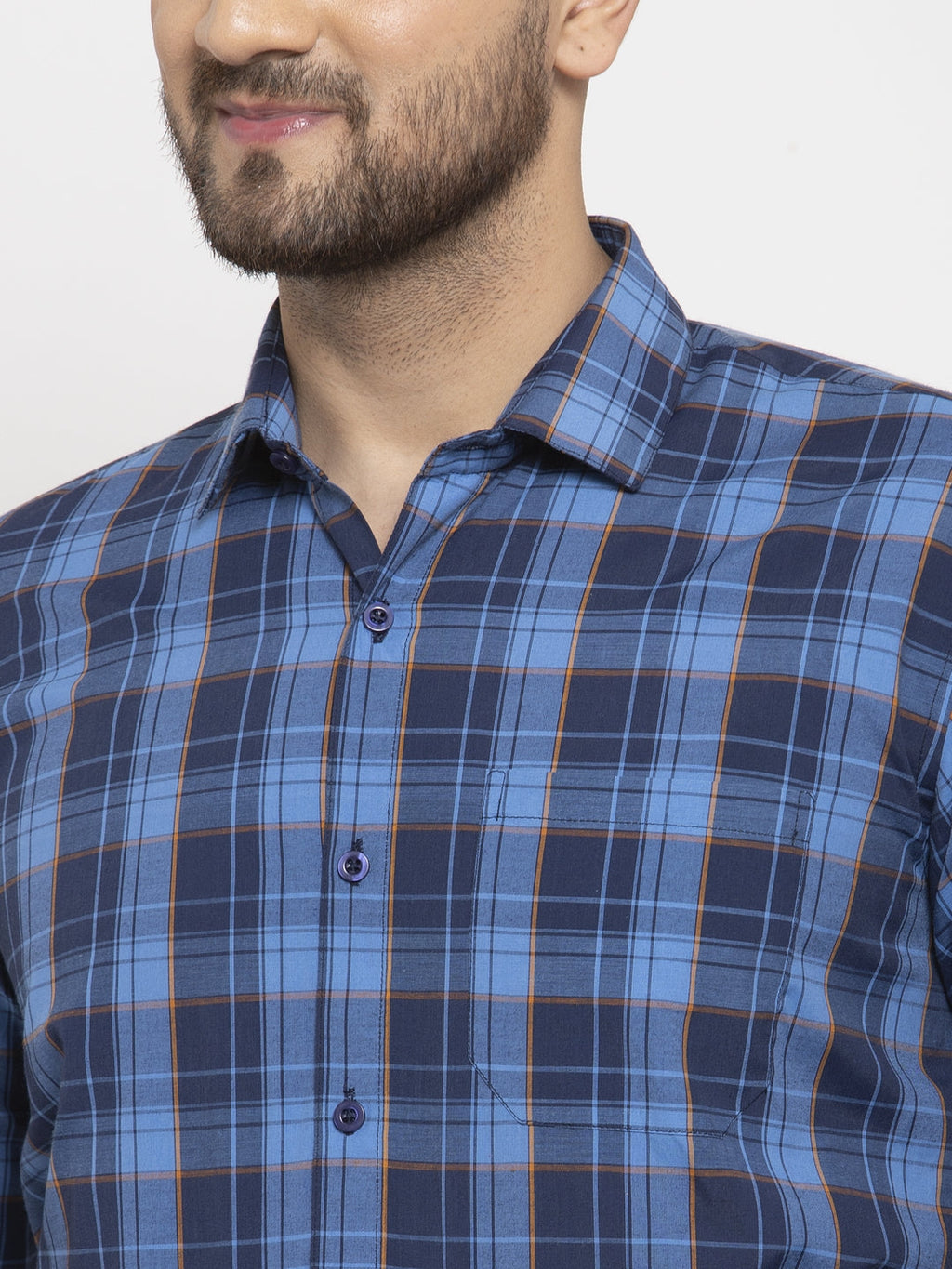 Jainish Blue Men's Cotton Checked Formal Shirt's ( SF 764Royal-Blue ) | Grocsy