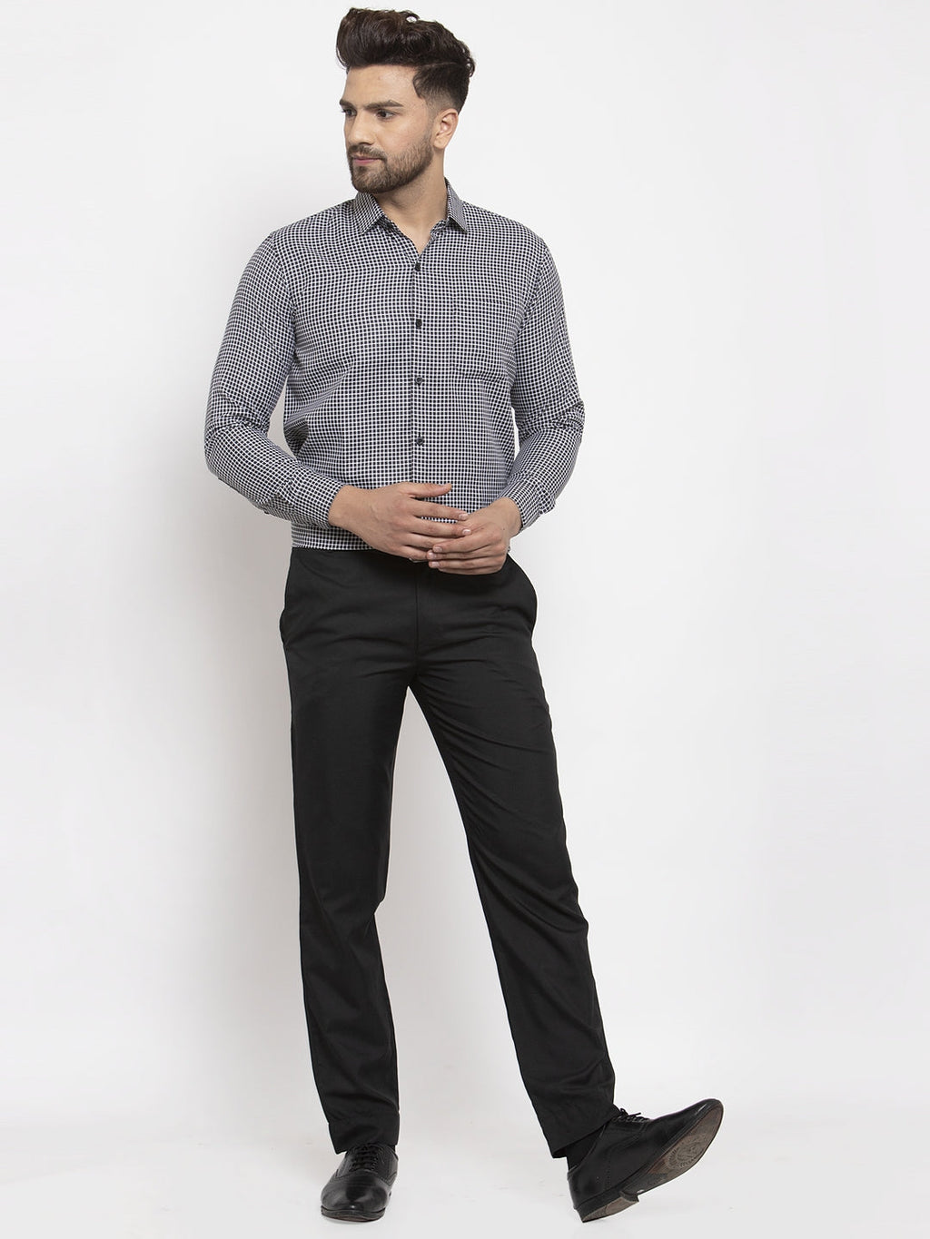 Jainish Black Men's Cotton Checked Formal Shirt's ( SF 765Black ) | Grocsy