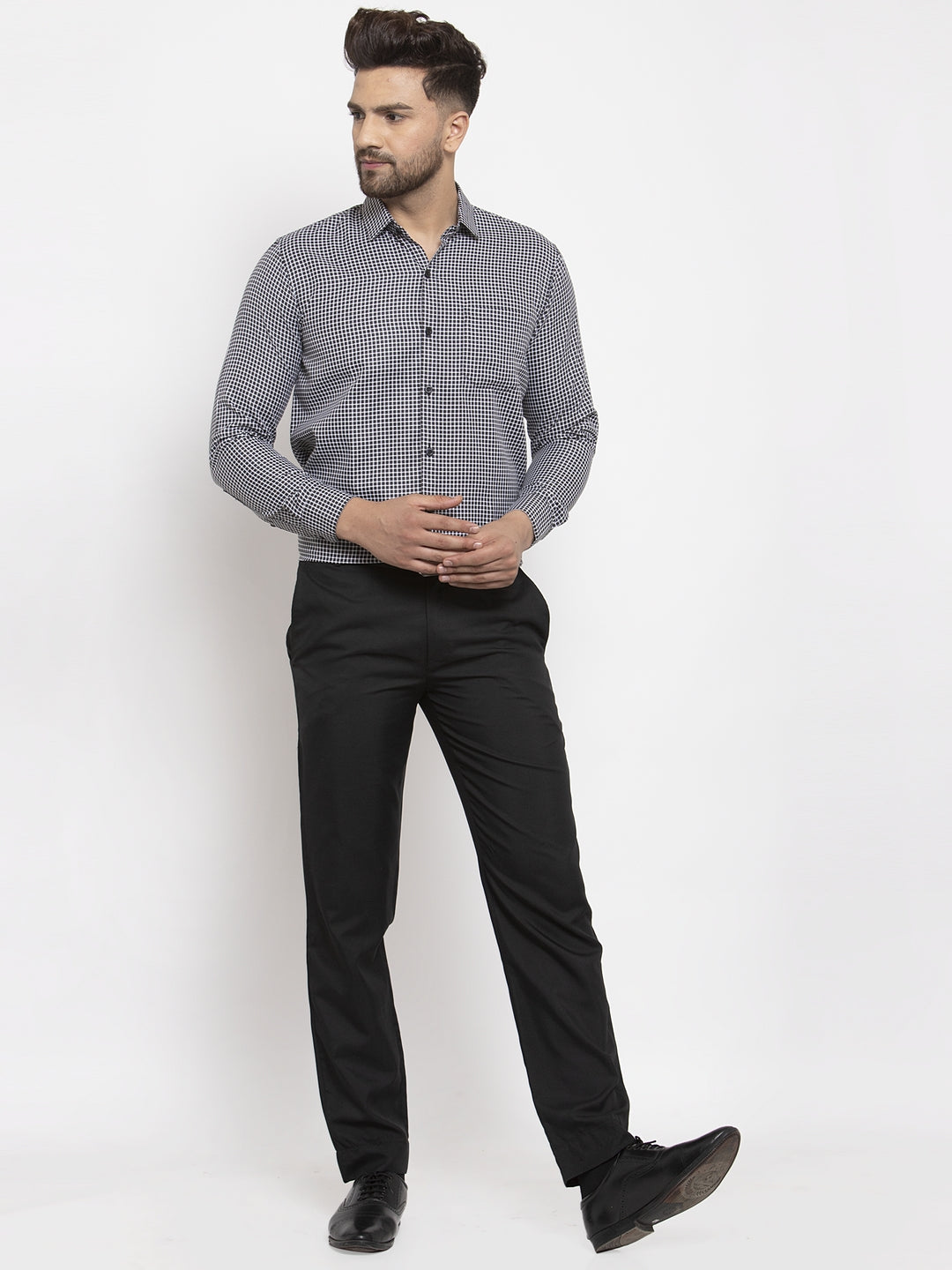 Jainish Black Men's Cotton Checked Formal Shirt's ( SF 765Black ) | Grocsy