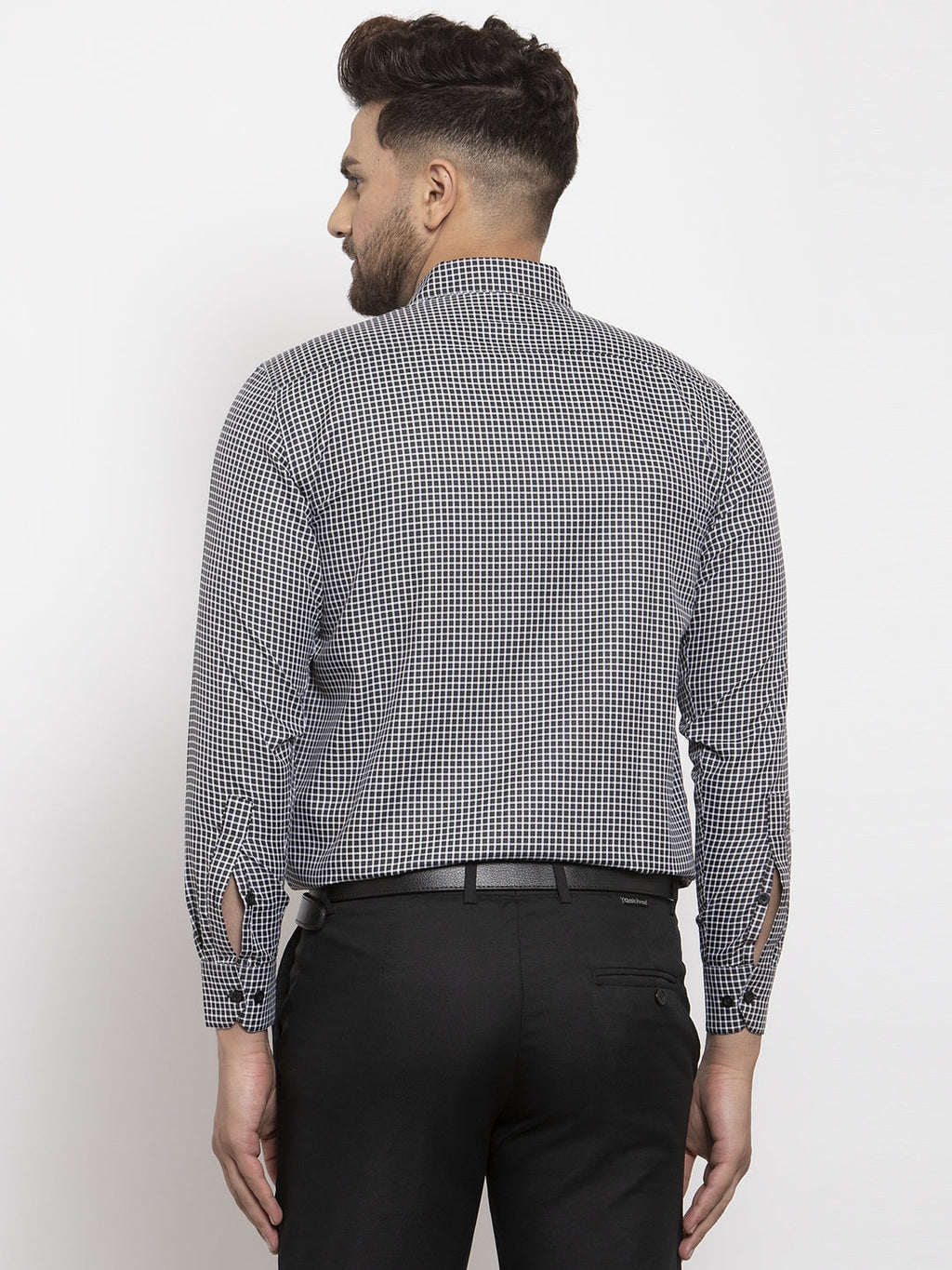 Jainish Black Men's Cotton Checked Formal Shirt's ( SF 765Black ) | Grocsy