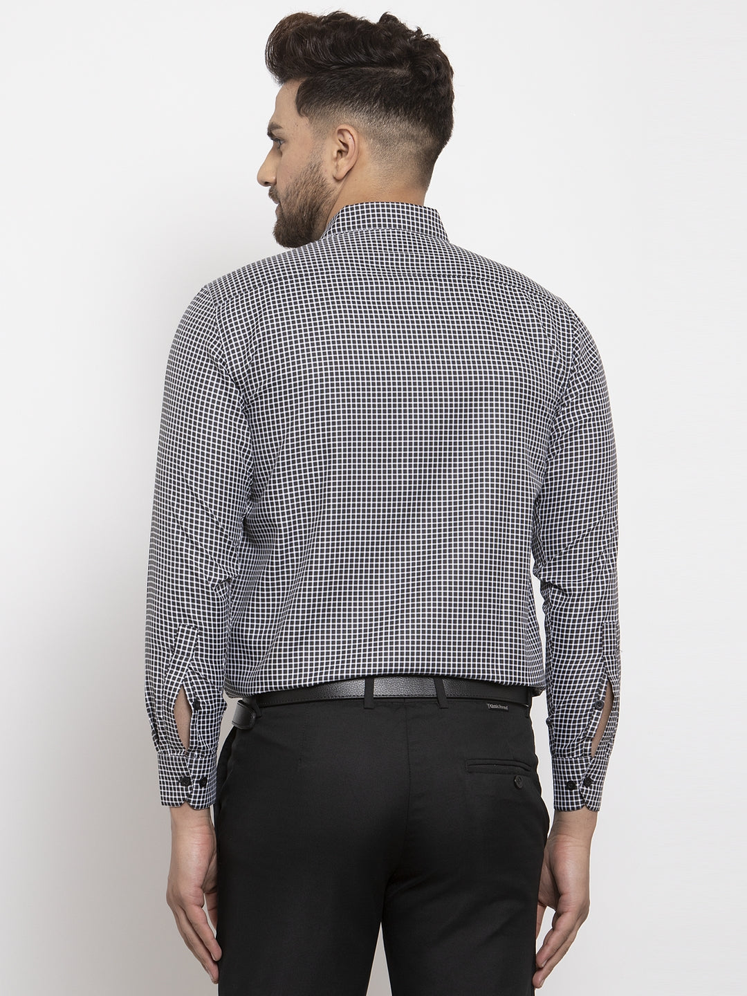 Jainish Black Men's Cotton Checked Formal Shirt's ( SF 765Black ) | Grocsy