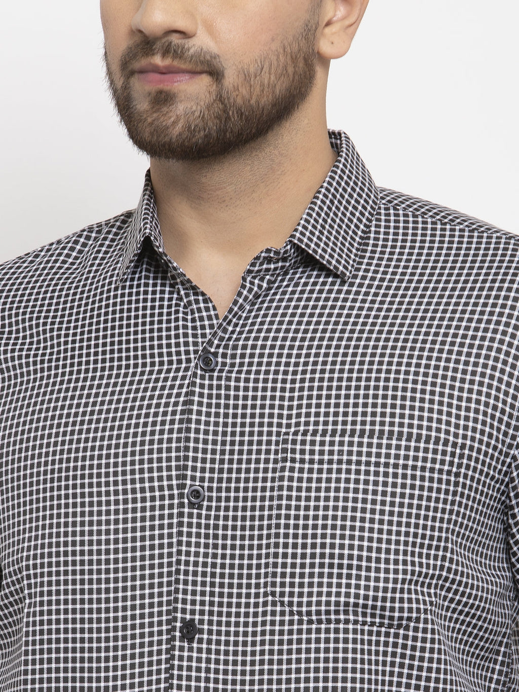 Jainish Black Men's Cotton Checked Formal Shirt's ( SF 765Black ) | Grocsy