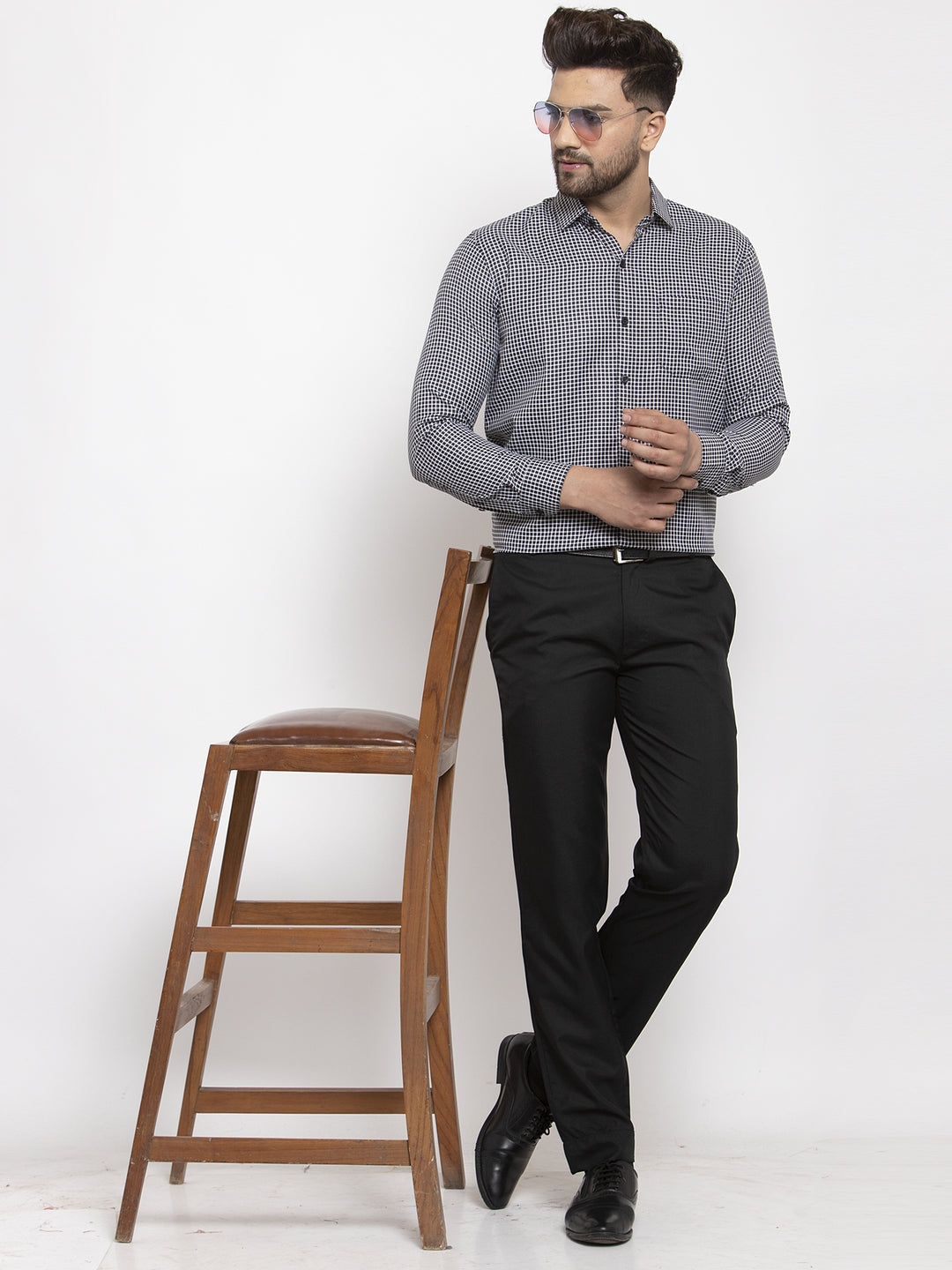 Jainish Black Men's Cotton Checked Formal Shirt's ( SF 765Black ) | Grocsy