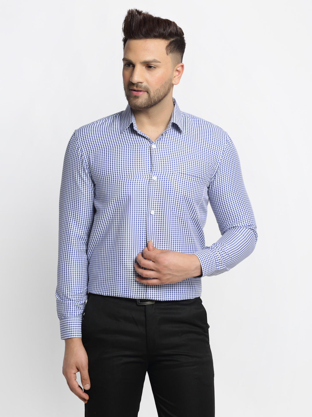 Jainish Blue Men's Cotton Checked Formal Shirt's ( SF 765Blue ) | Grocsy
