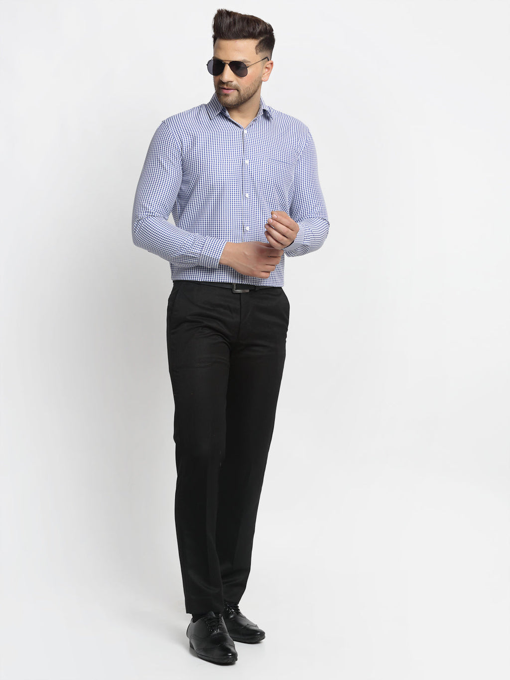 Jainish Blue Men's Cotton Checked Formal Shirt's ( SF 765Blue ) | Grocsy