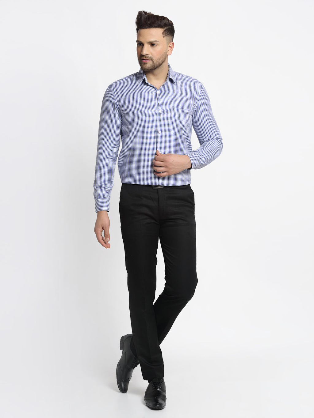 Jainish Blue Men's Cotton Checked Formal Shirt's ( SF 765Blue ) | Grocsy