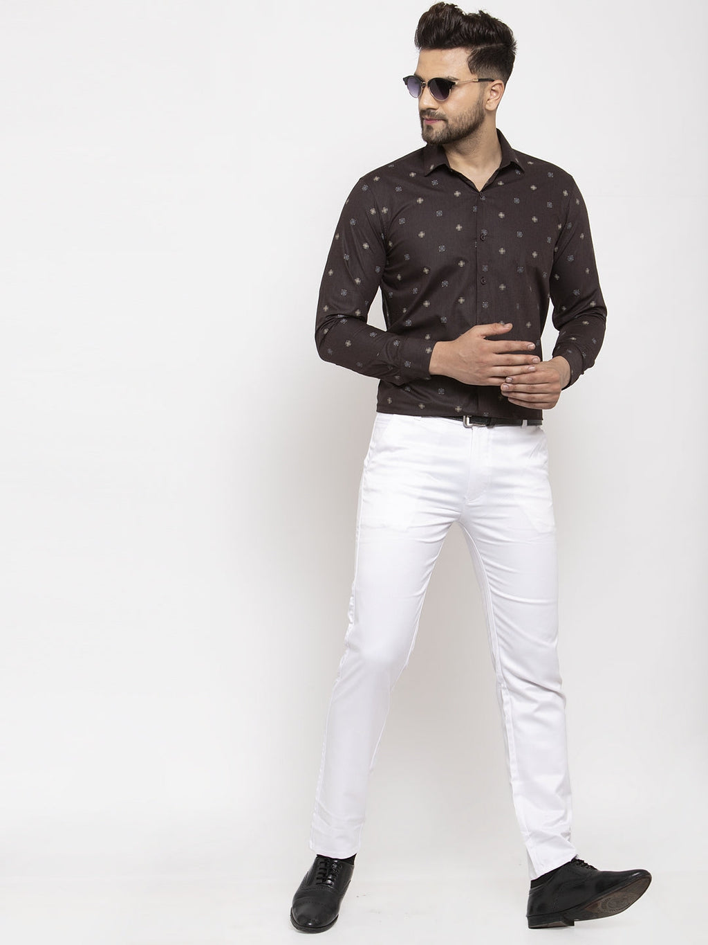 Jainish Brown Men's Cotton Printed Formal Shirt's ( SF 766Black ) | Grocsy