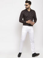 Jainish Brown Men's Cotton Printed Formal Shirt's ( SF 766Black ) | Grocsy