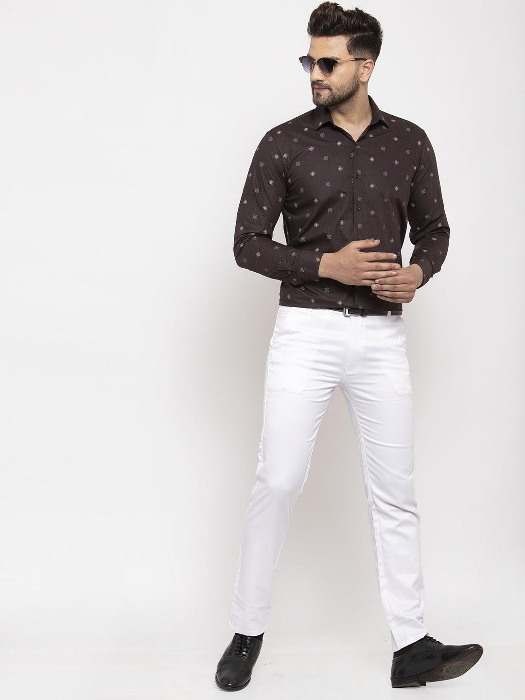 Jainish Brown Men's Cotton Printed Formal Shirt's ( SF 766Black ) | Grocsy