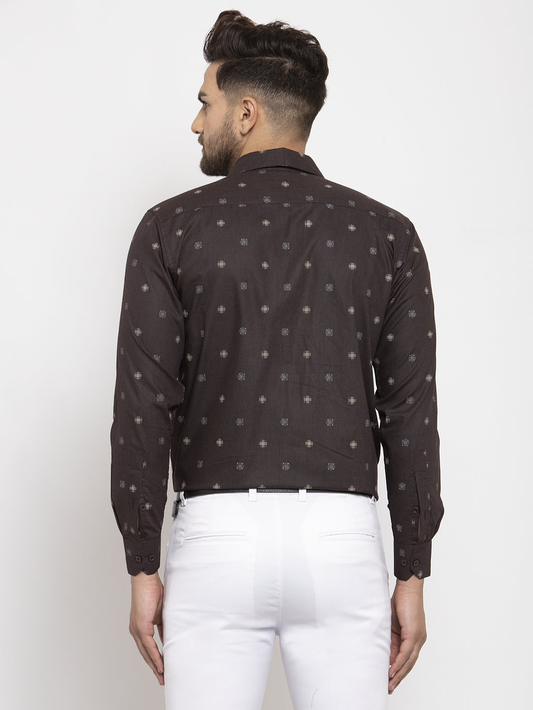 Jainish Brown Men's Cotton Printed Formal Shirt's ( SF 766Black ) | Grocsy