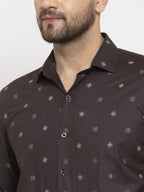 Jainish Brown Men's Cotton Printed Formal Shirt's ( SF 766Black ) | Grocsy