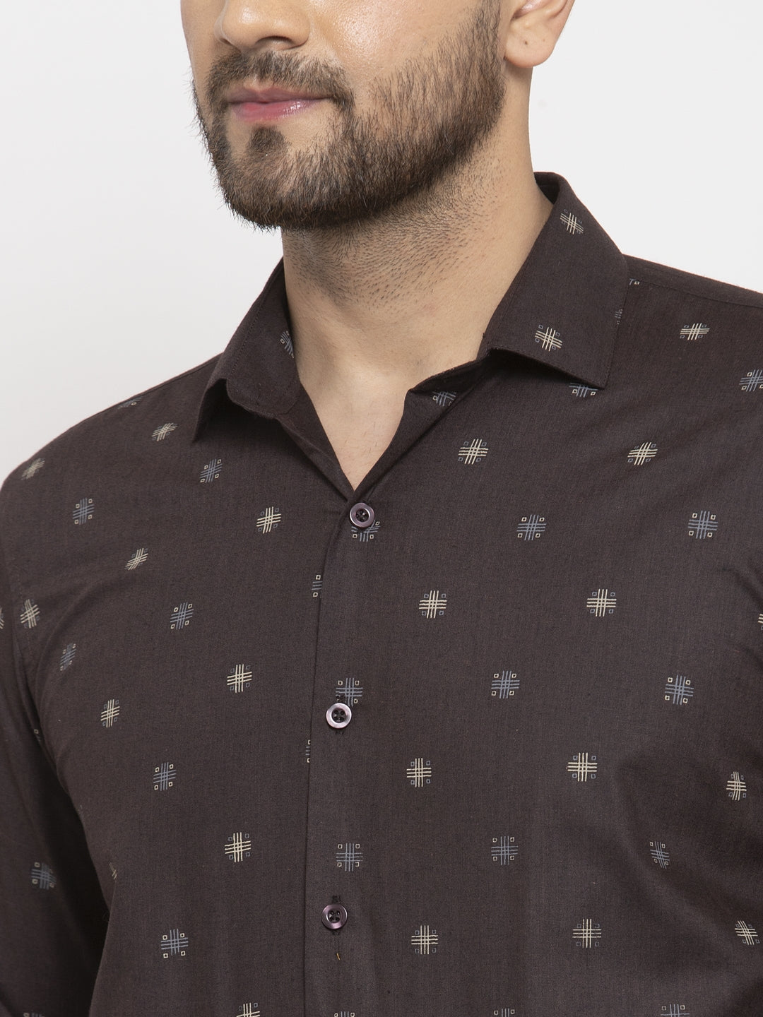 Jainish Brown Men's Cotton Printed Formal Shirt's ( SF 766Black ) | Grocsy