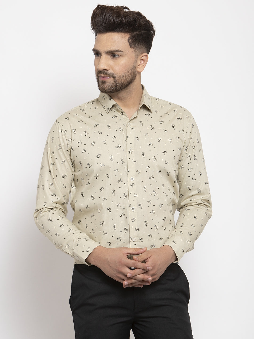 Jainish Cream Men's Cotton Printed Formal Shirt's ( SF 766Cream ) | Grocsy