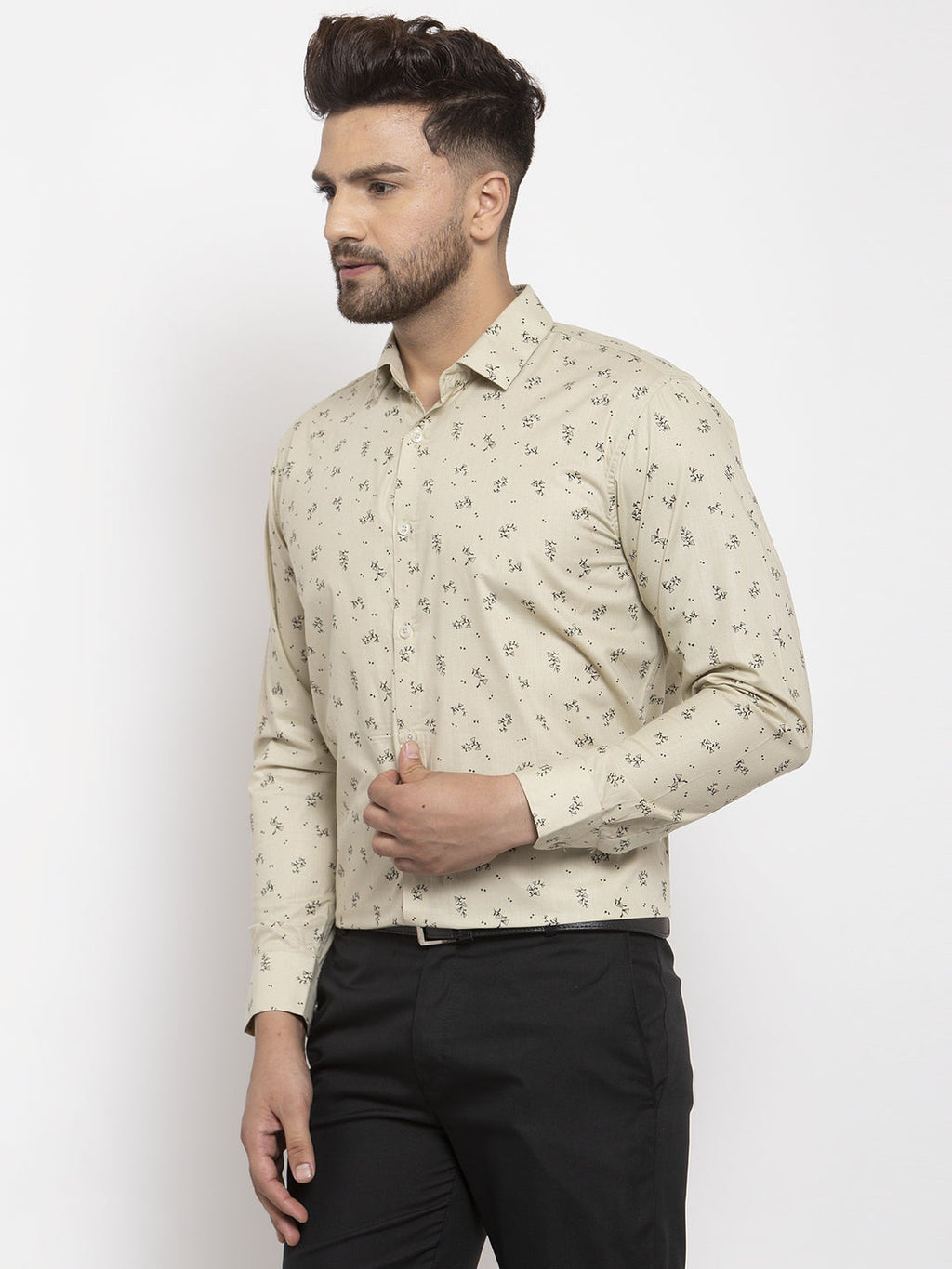 Jainish Cream Men's Cotton Printed Formal Shirt's ( SF 766Cream ) | Grocsy