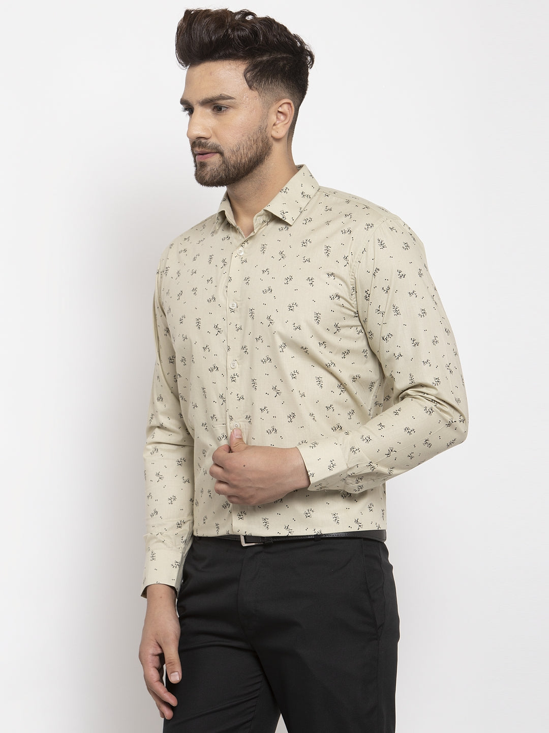 Jainish Cream Men's Cotton Printed Formal Shirt's ( SF 766Cream ) | Grocsy