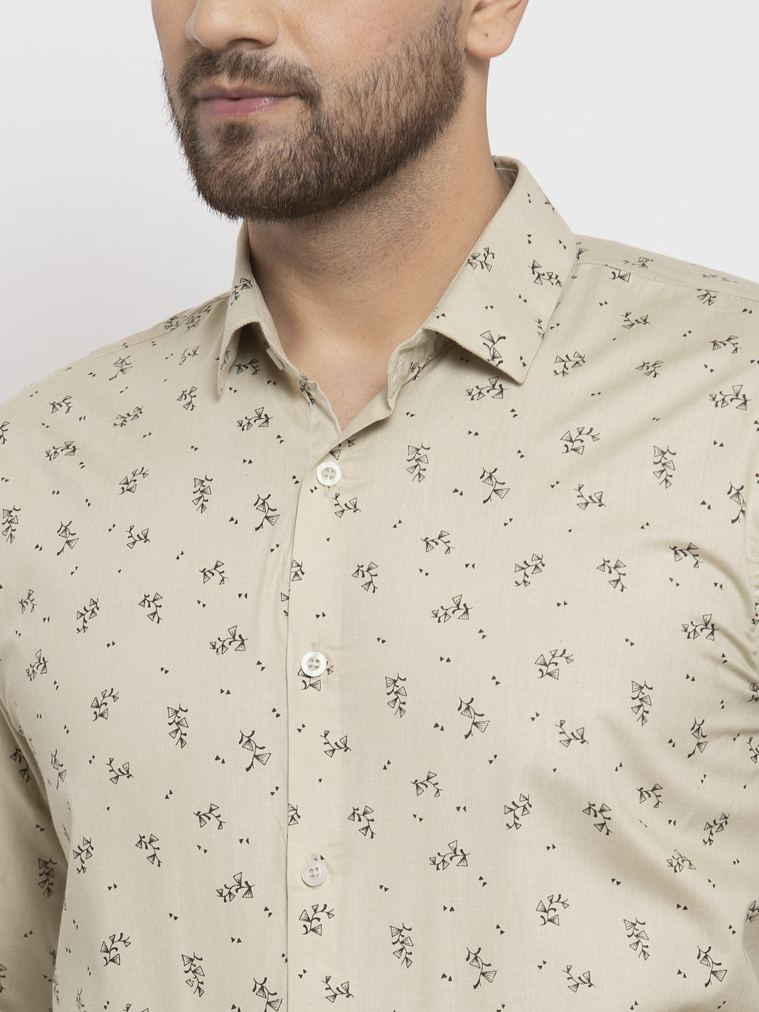 Jainish Cream Men's Cotton Printed Formal Shirt's ( SF 766Cream ) | Grocsy