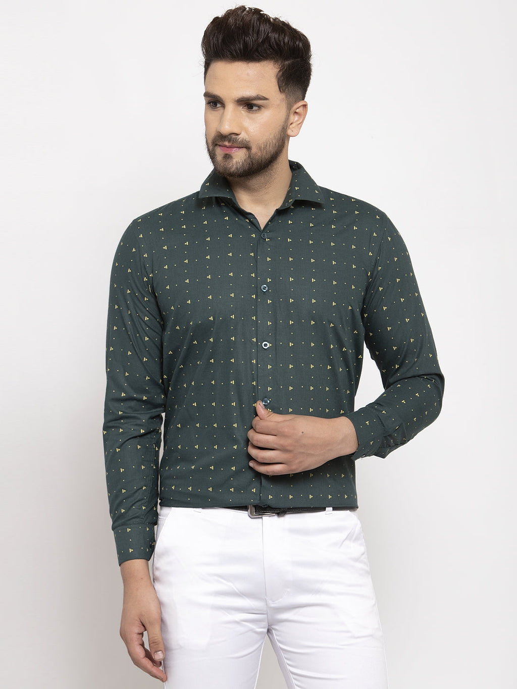 Jainish Green Men's Cotton Printed Formal Shirt's ( SF 766Green ) | Grocsy