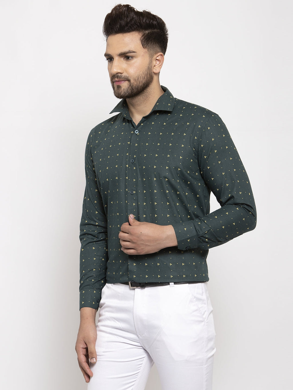 Jainish Green Men's Cotton Printed Formal Shirt's ( SF 766Green ) | Grocsy