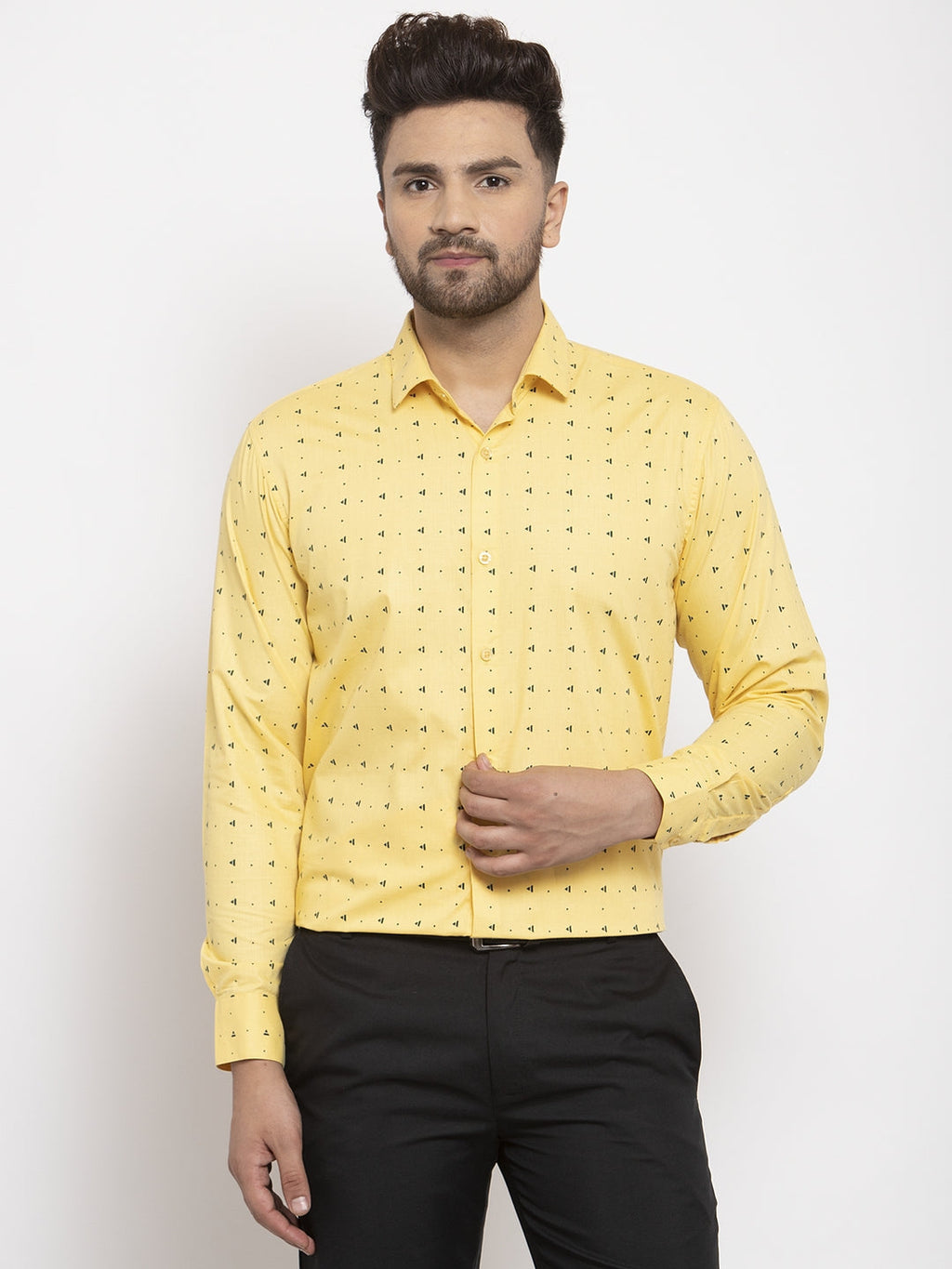 Jainish Yellow Men's Cotton Printed Formal Shirt's ( SF 766Yellow ) | Grocsy