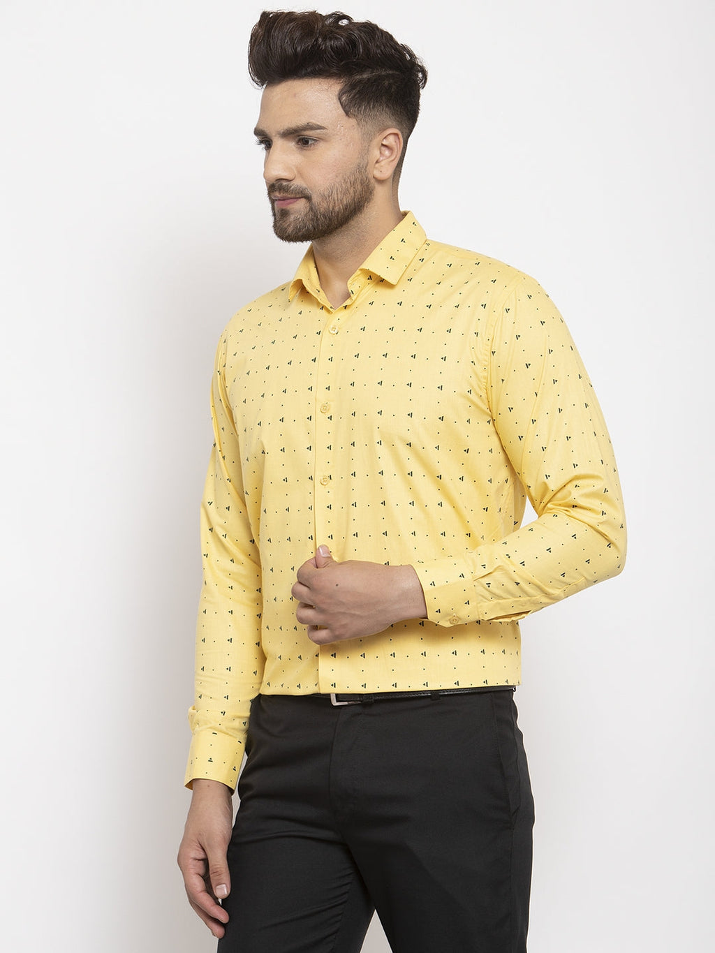 Jainish Yellow Men's Cotton Printed Formal Shirt's ( SF 766Yellow ) | Grocsy