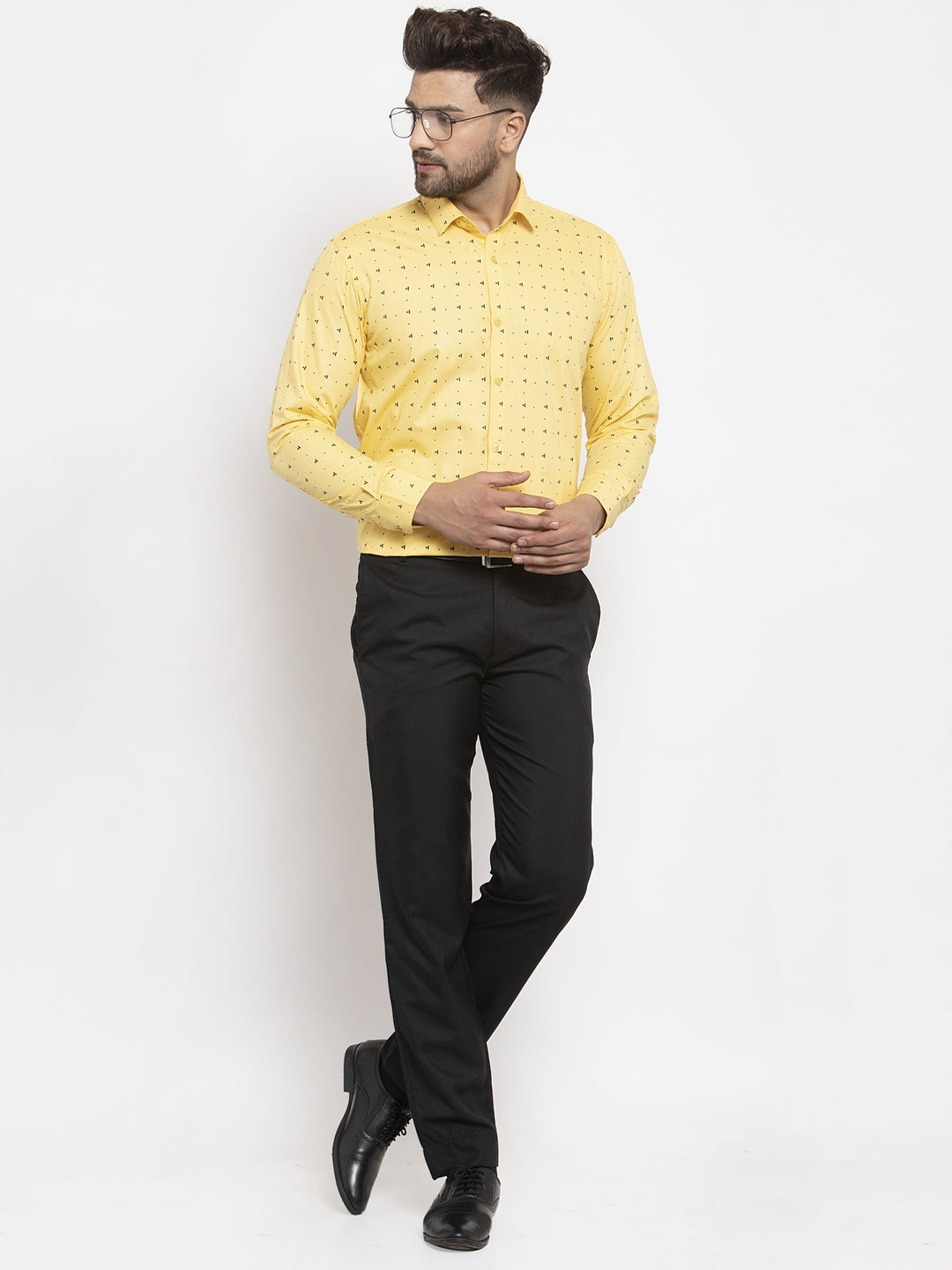 Jainish Yellow Men's Cotton Printed Formal Shirt's ( SF 766Yellow ) | Grocsy