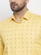 Jainish Yellow Men's Cotton Printed Formal Shirt's ( SF 766Yellow ) | Grocsy