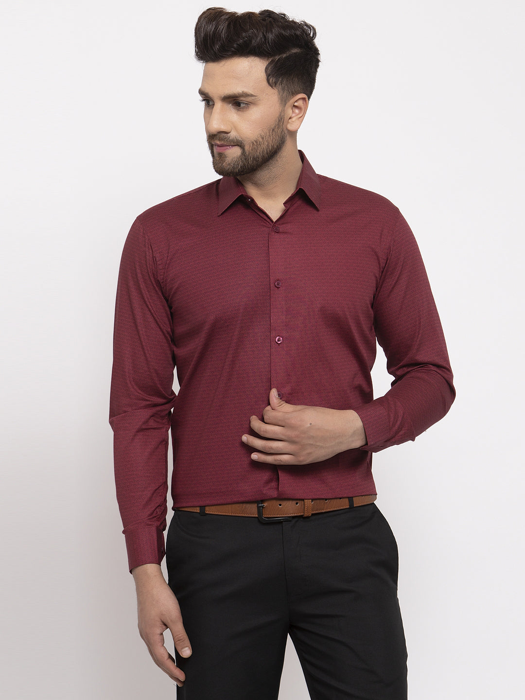 Jainish Maroon Men's Cotton Geometric Formal Shirt's ( SF 767Maroon ) | Grocsy