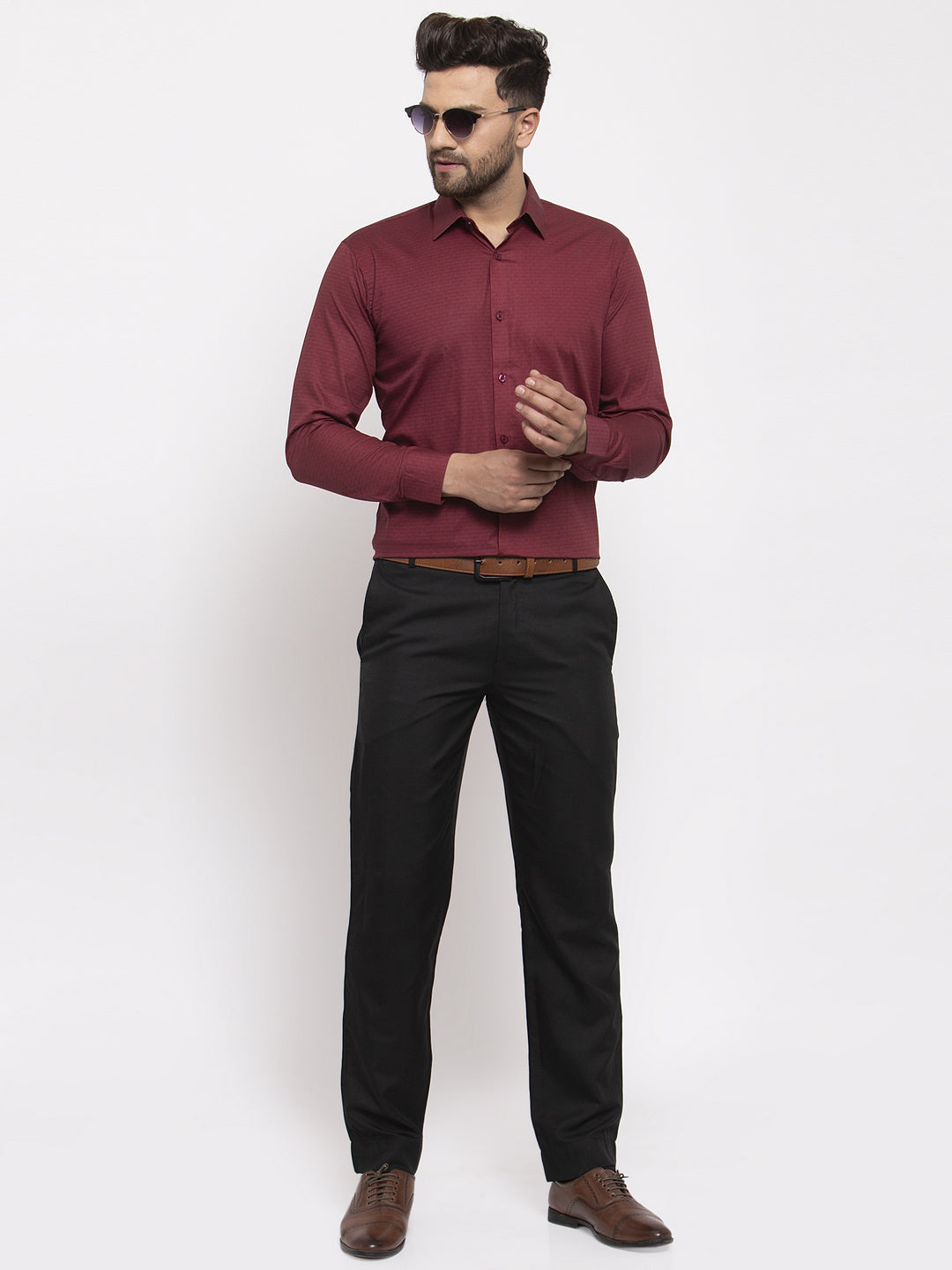 Jainish Maroon Men's Cotton Geometric Formal Shirt's ( SF 767Maroon ) | Grocsy