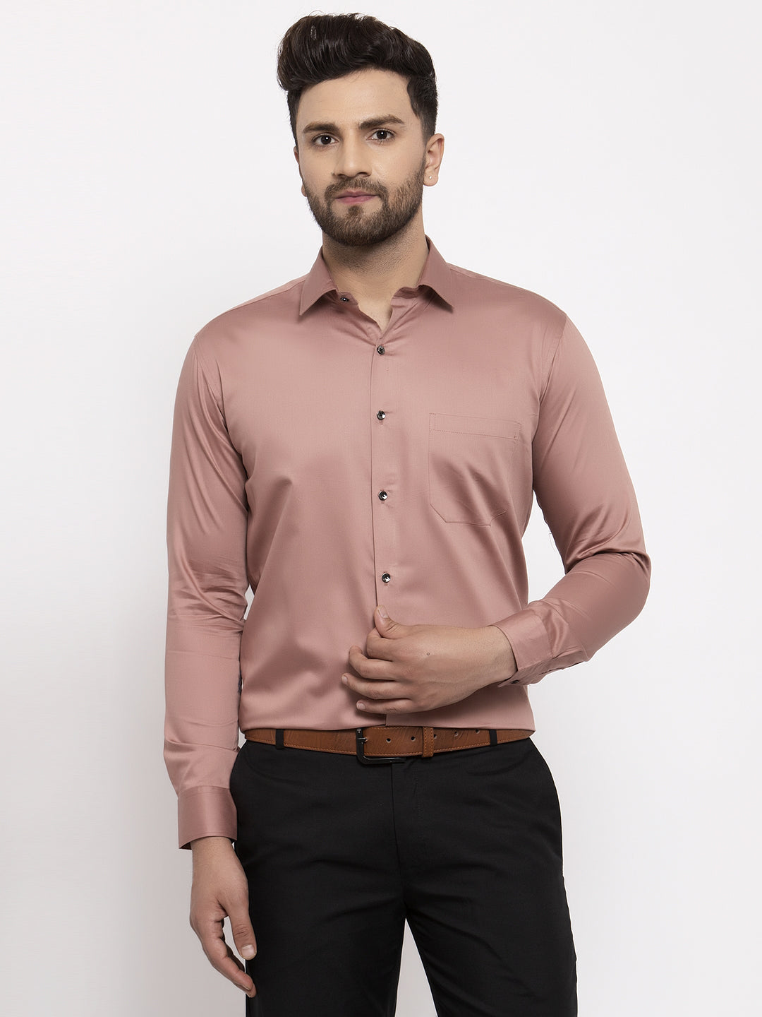 Jainish Brown Men's Cotton Solid Formal Shirt's ( SF 768Brown ) | Grocsy