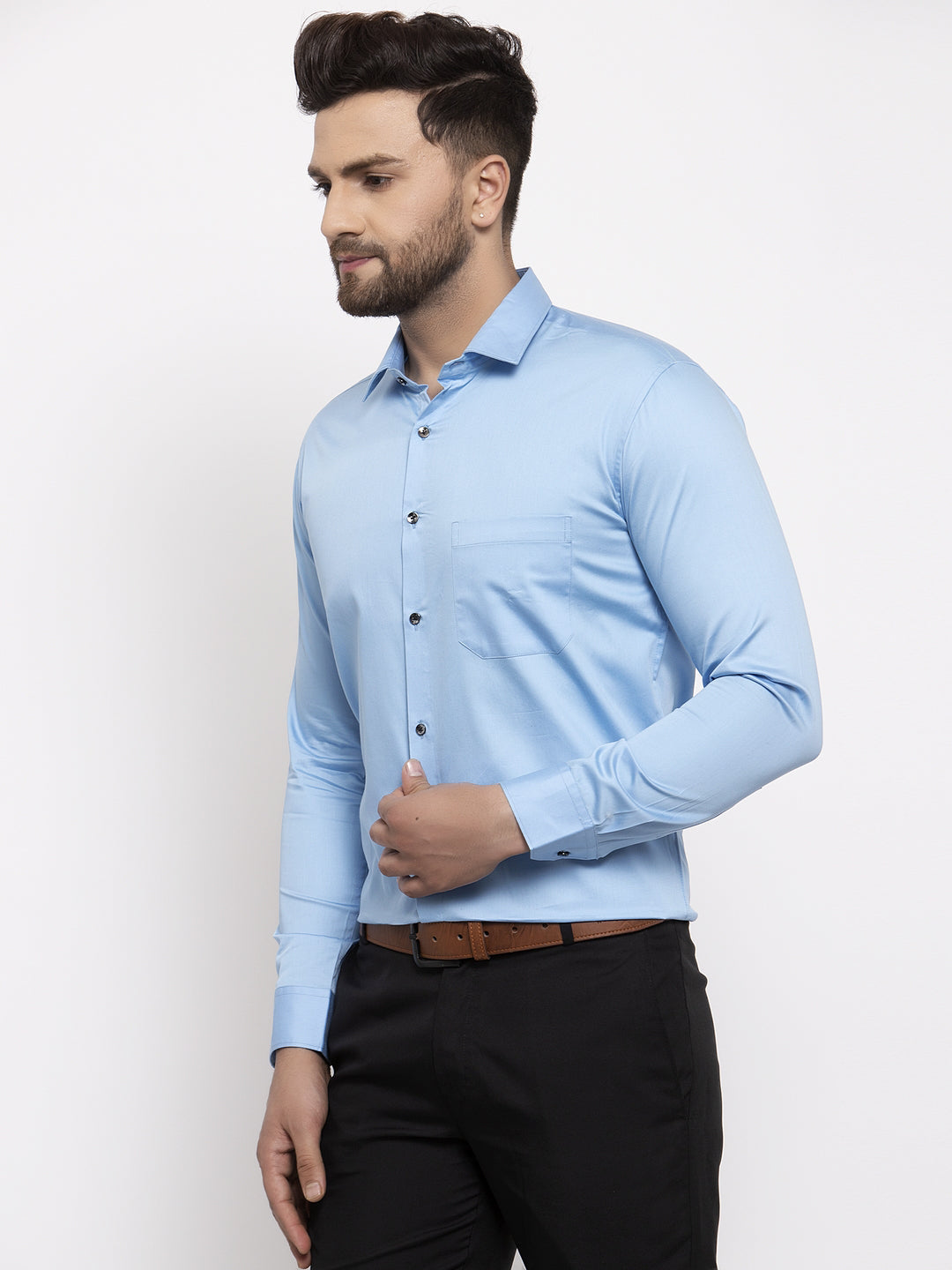 Jainish Blue Men's Cotton Solid Formal Shirt's ( SF 768Light-Blue ) | Grocsy