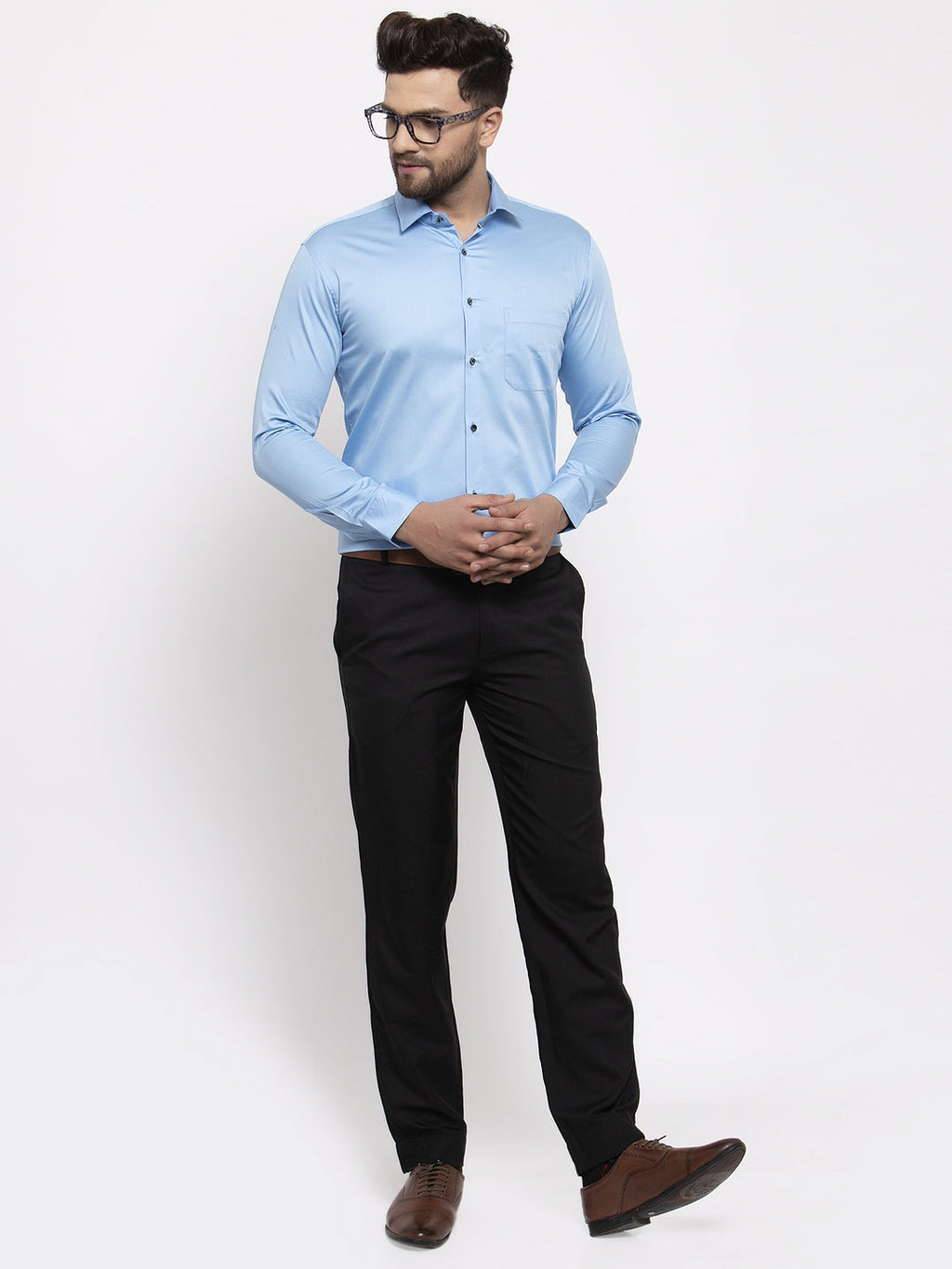 Jainish Blue Men's Cotton Solid Formal Shirt's ( SF 768Light-Blue ) | Grocsy