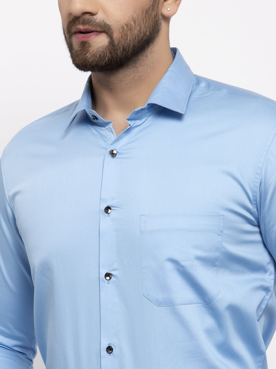 Jainish Blue Men's Cotton Solid Formal Shirt's ( SF 768Light-Blue ) | Grocsy
