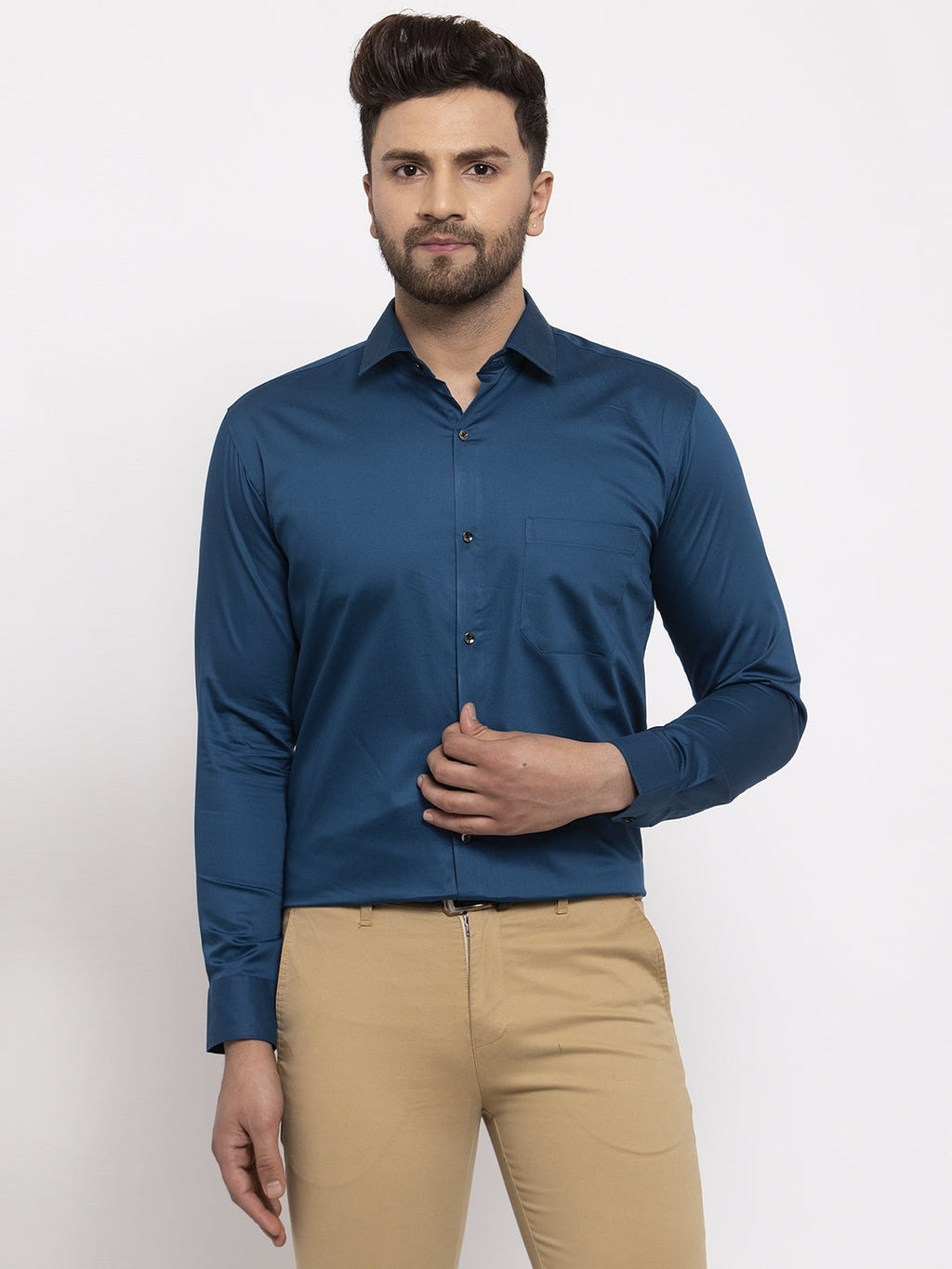 Jainish Navy Men's Cotton Solid Formal Shirt's ( SF 768Navy ) | Grocsy