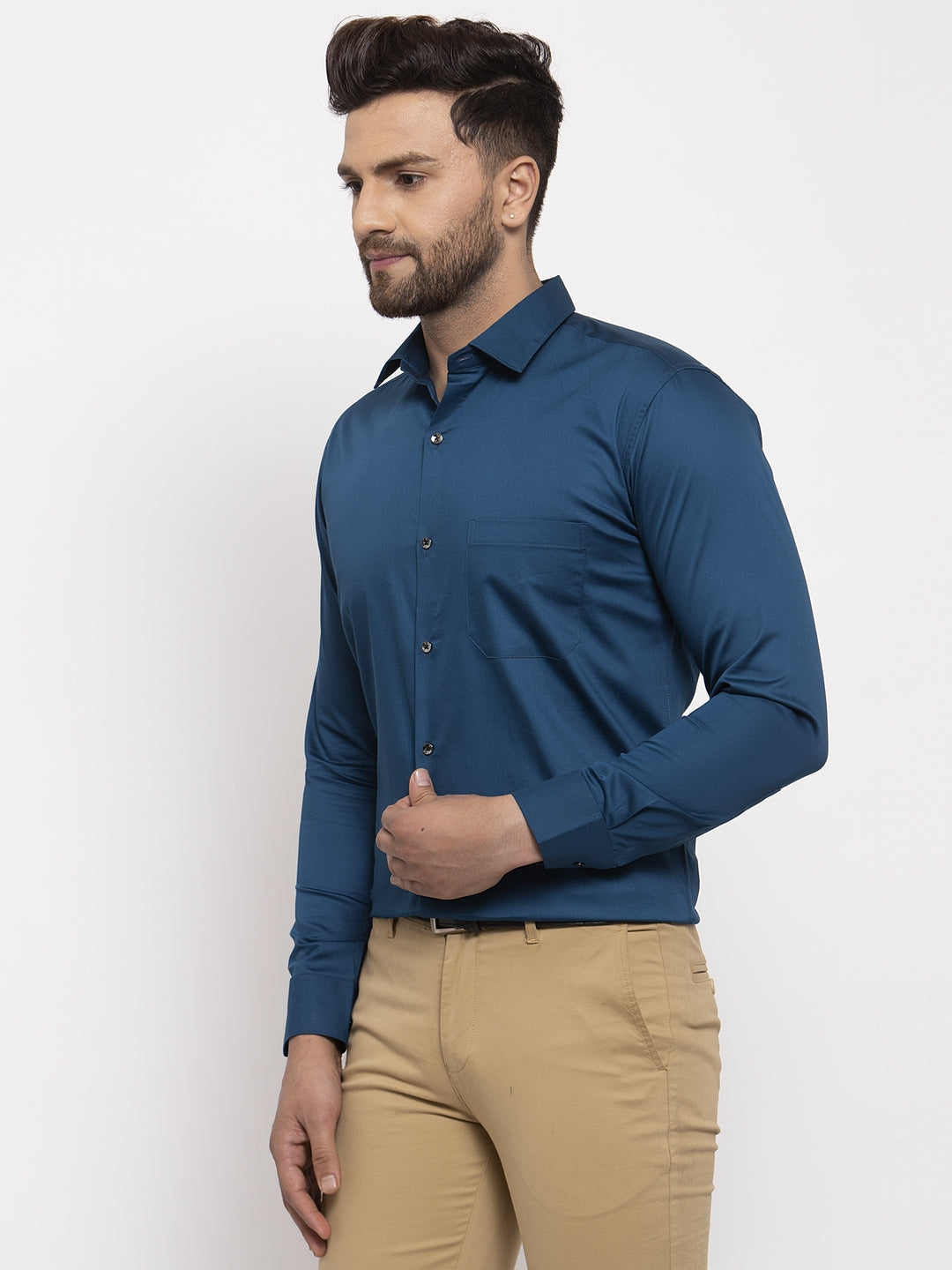 Jainish Navy Men's Cotton Solid Formal Shirt's ( SF 768Navy ) | Grocsy