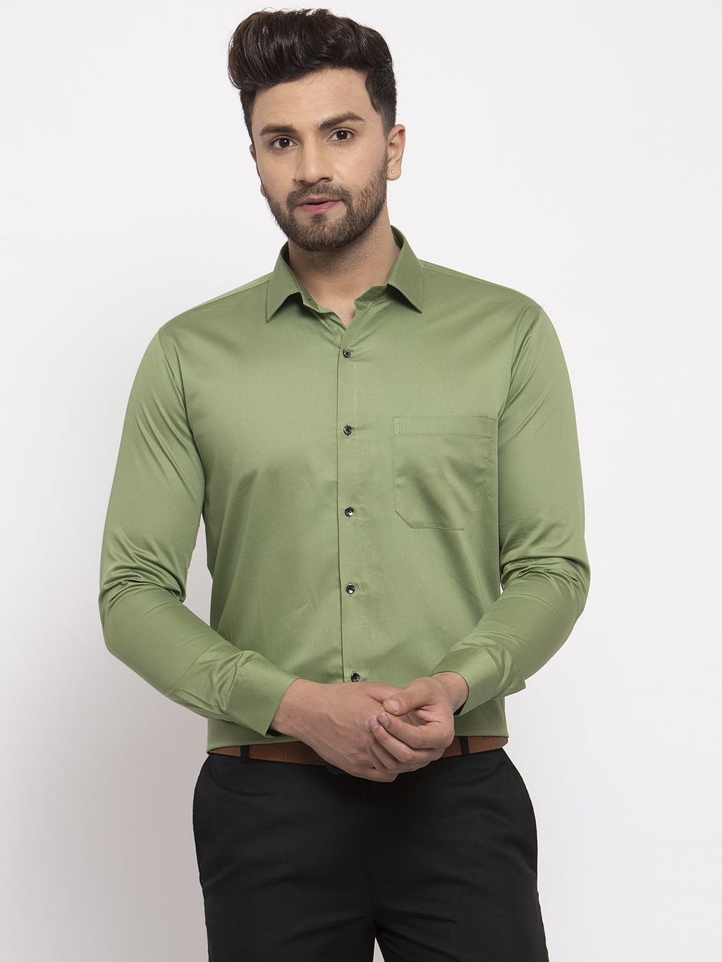 Jainish Olive Men's Cotton Solid Formal Shirt's ( SF 768Olive ) | Grocsy
