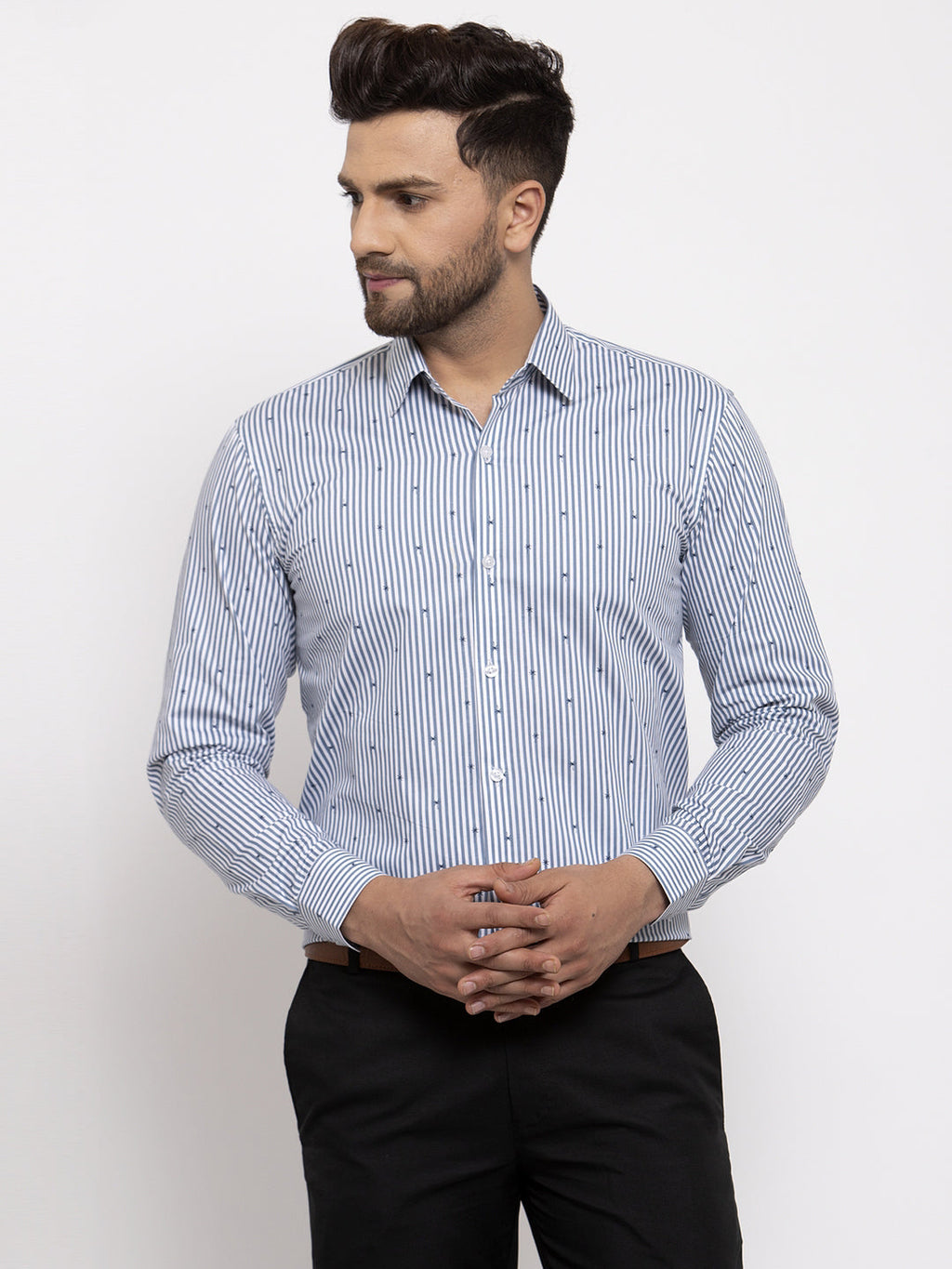 Jainish Grey Men's Cotton Striped Formal Shirt's ( SF 769Light-Grey ) | Grocsy