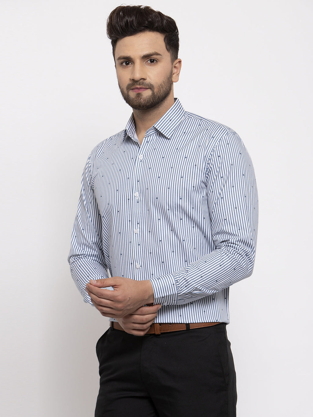Jainish Grey Men's Cotton Striped Formal Shirt's ( SF 769Light-Grey ) | Grocsy