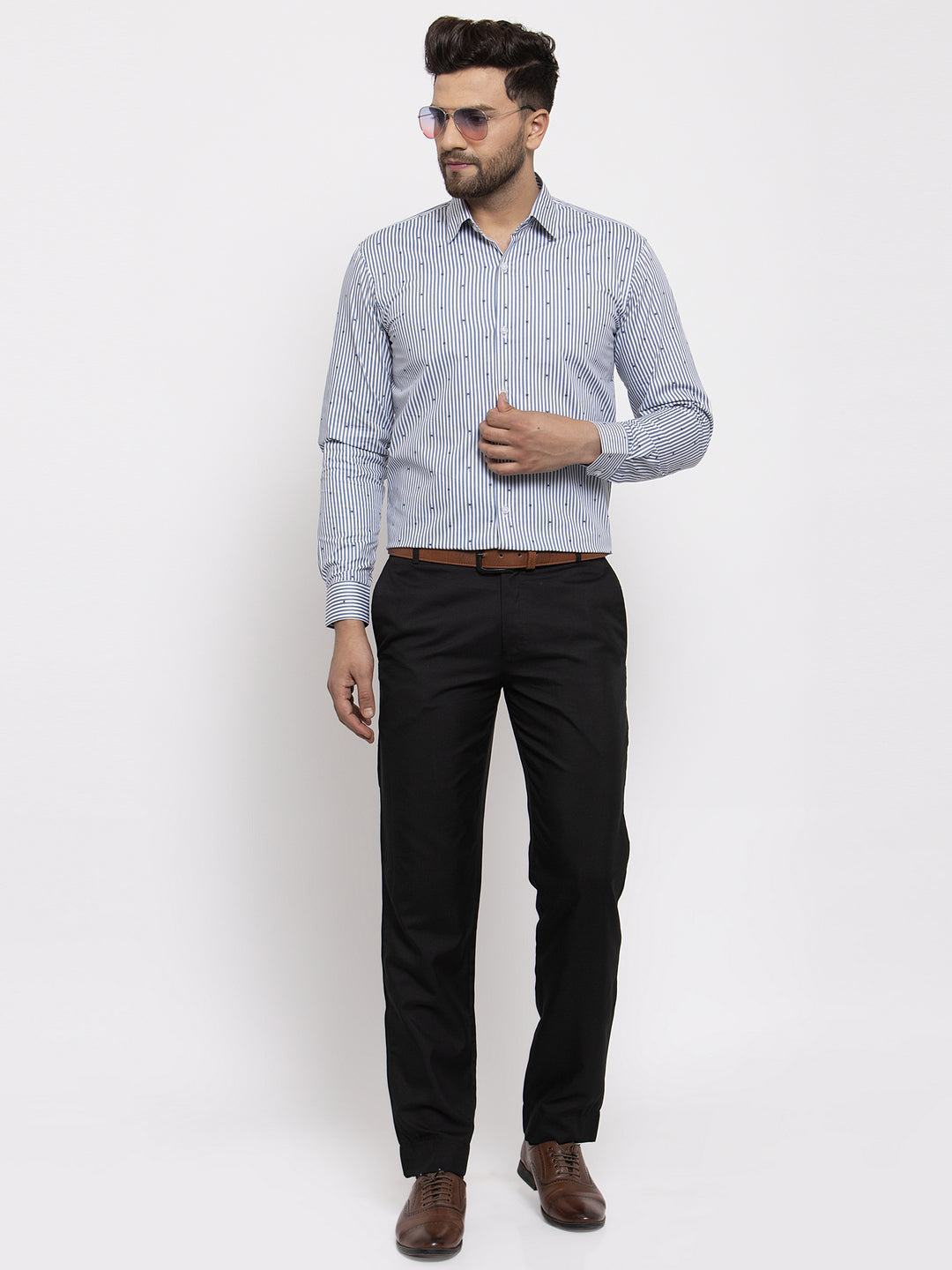 Jainish Grey Men's Cotton Striped Formal Shirt's ( SF 769Light-Grey ) | Grocsy