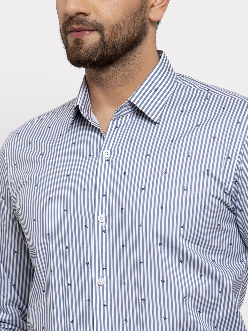 Jainish Grey Men's Cotton Striped Formal Shirt's ( SF 769Light-Grey ) | Grocsy