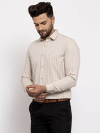 Jainish Cream Men's Cotton Striped Formal Shirt's ( SF 770Cream ) | Grocsy