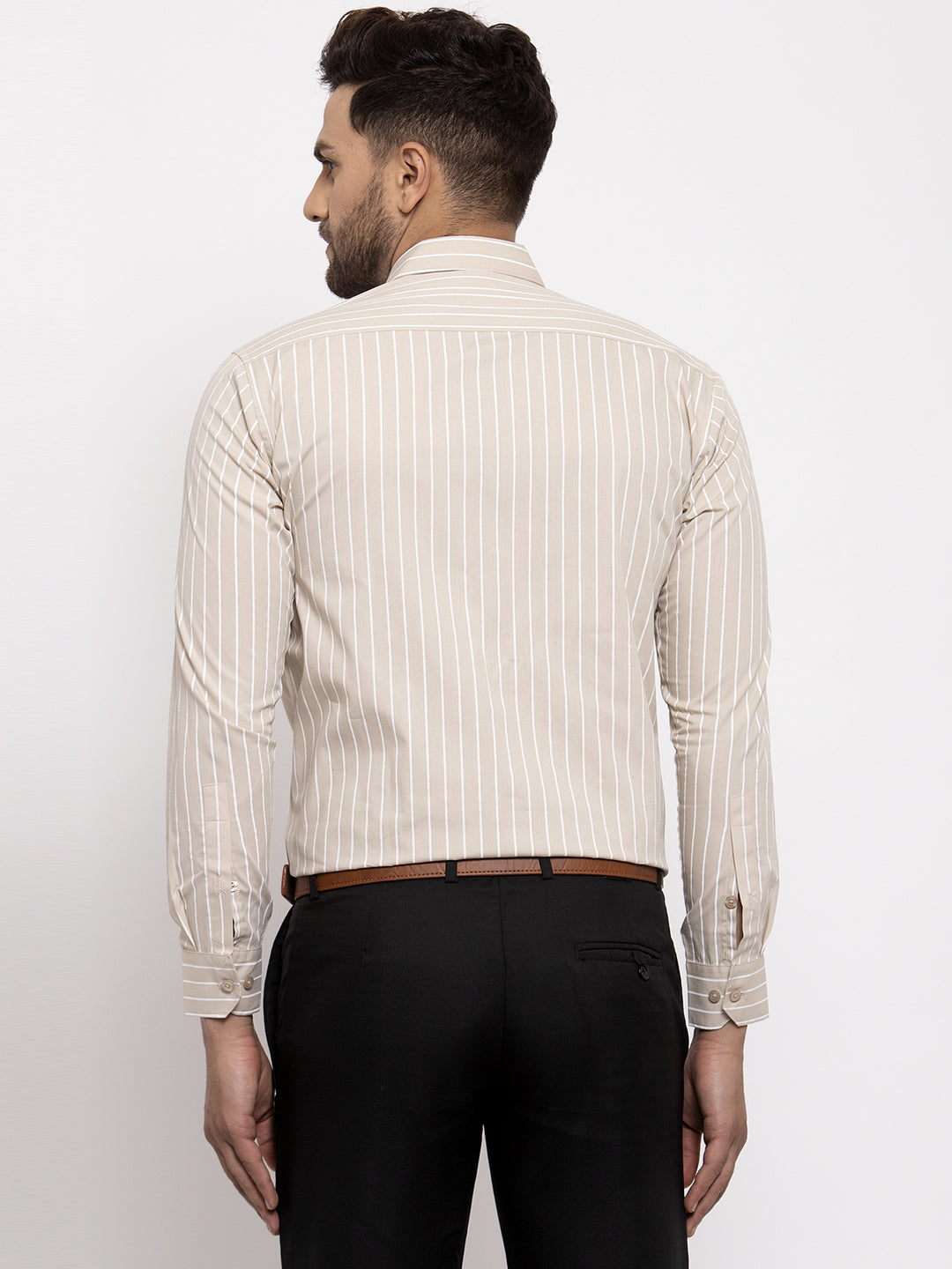 Jainish Cream Men's Cotton Striped Formal Shirt's ( SF 770Cream ) | Grocsy