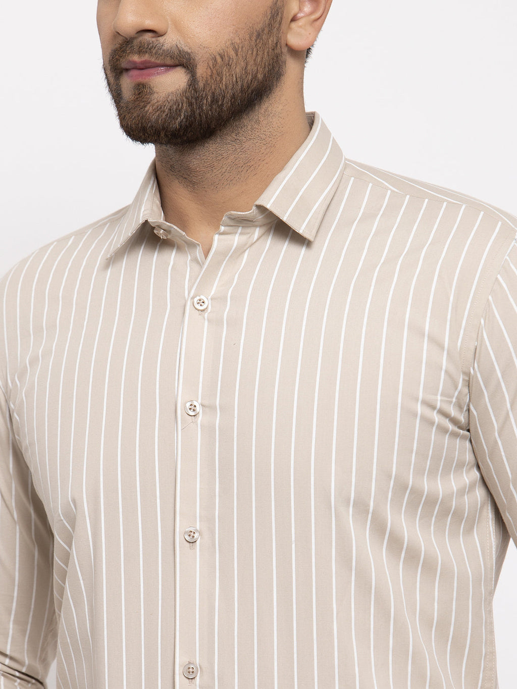 Jainish Cream Men's Cotton Striped Formal Shirt's ( SF 770Cream ) | Grocsy