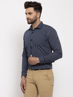 Jainish Navy Men's Cotton Striped Formal Shirt's ( SF 770Navy ) | Grocsy
