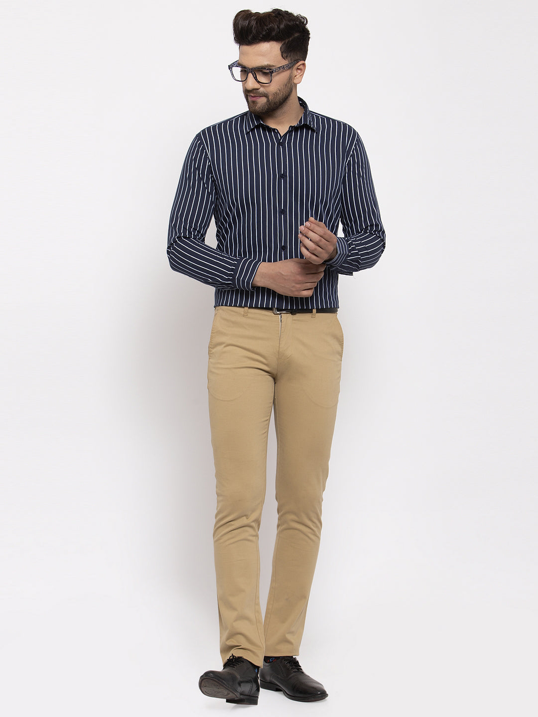 Jainish Navy Men's Cotton Striped Formal Shirt's ( SF 770Navy ) | Grocsy
