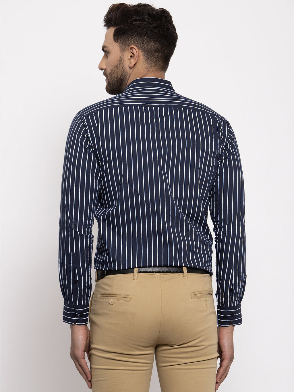 Jainish Navy Men's Cotton Striped Formal Shirt's ( SF 770Navy ) | Grocsy