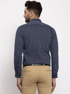 Jainish Navy Men's Cotton Striped Formal Shirt's ( SF 770Navy ) | Grocsy