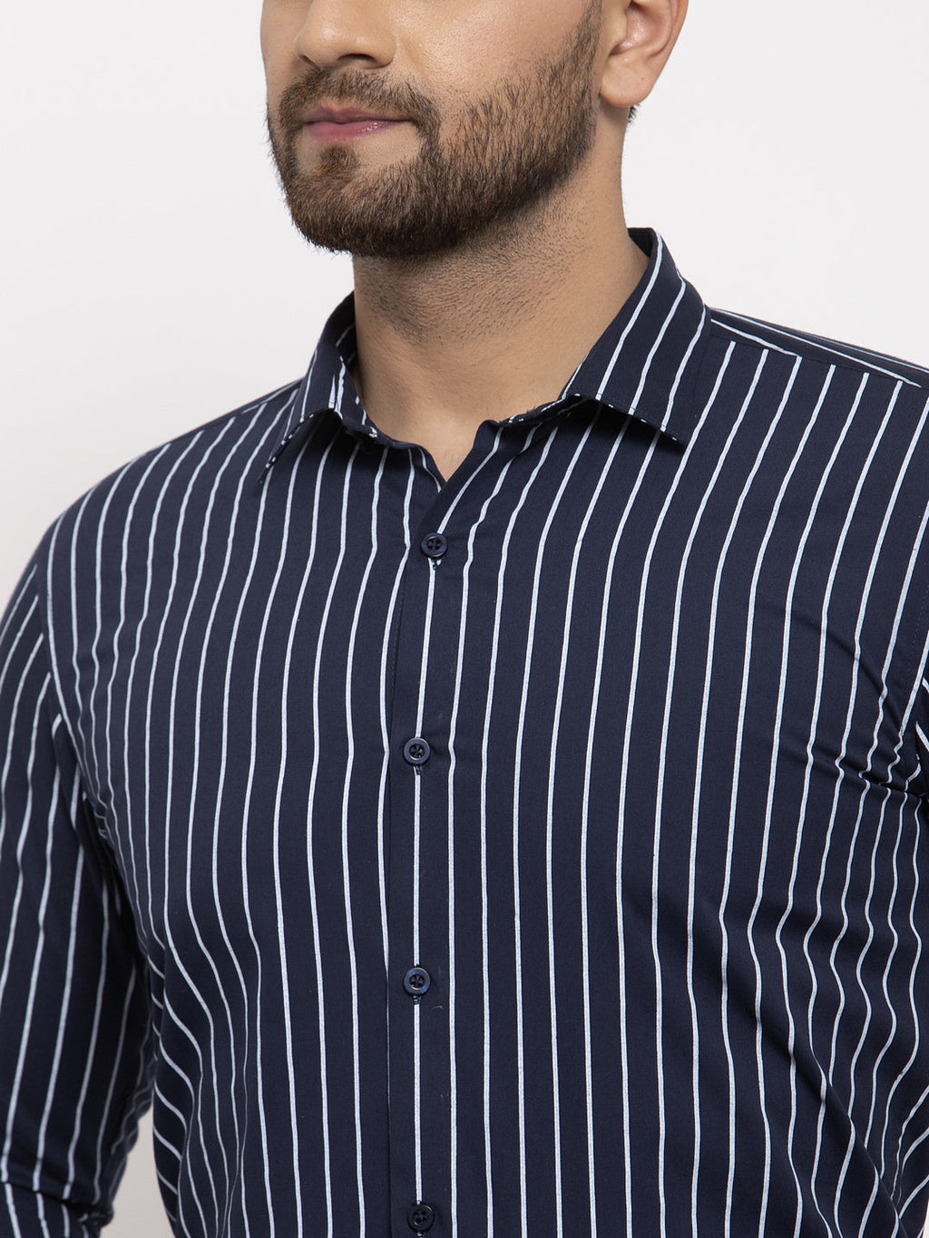 Jainish Navy Men's Cotton Striped Formal Shirt's ( SF 770Navy ) | Grocsy