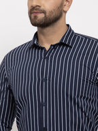 Jainish Navy Men's Cotton Striped Formal Shirt's ( SF 770Navy ) | Grocsy
