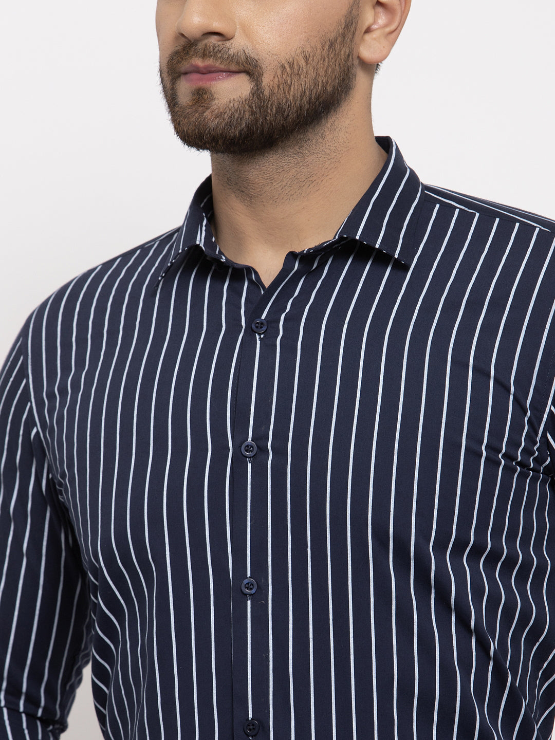 Jainish Navy Men's Cotton Striped Formal Shirt's ( SF 770Navy ) | Grocsy