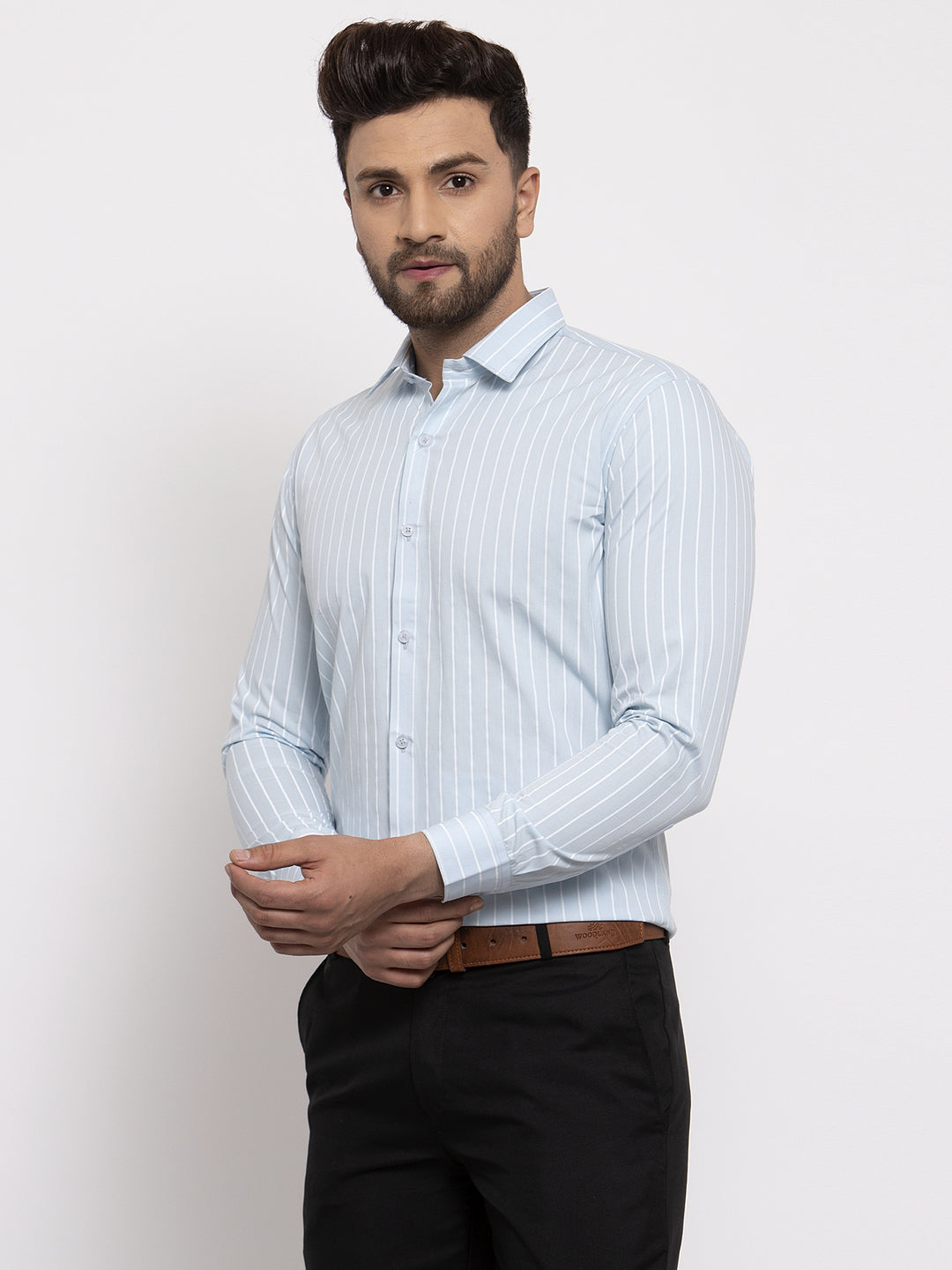 Jainish Blue Men's Cotton Striped Formal Shirt's ( SF 770Sky ) | Grocsy